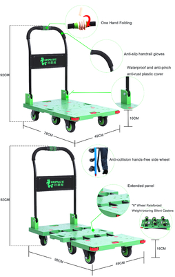 Main pliable escamotable de chariot à plate-forme de 6 roulettes poussant le chargement 400KG
