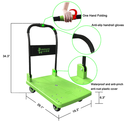 Chariot à plate-forme pliable silencieux à une main 180 kg pont en polypropylène