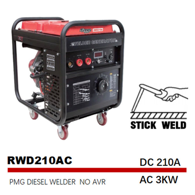 moteur de cuivre à C.A. 3kw de Genset Diesel Welder Generator du bâton 210A plein